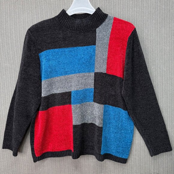Alfred Dunner Womens XL Colorblock Sweater Multi-Color Long Sleeve Mock Neck - Picture 1 of 9